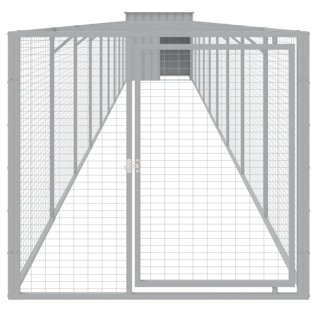 hundehus med løbegård 110x1017x110 cm galvaniseret stål lysegrå