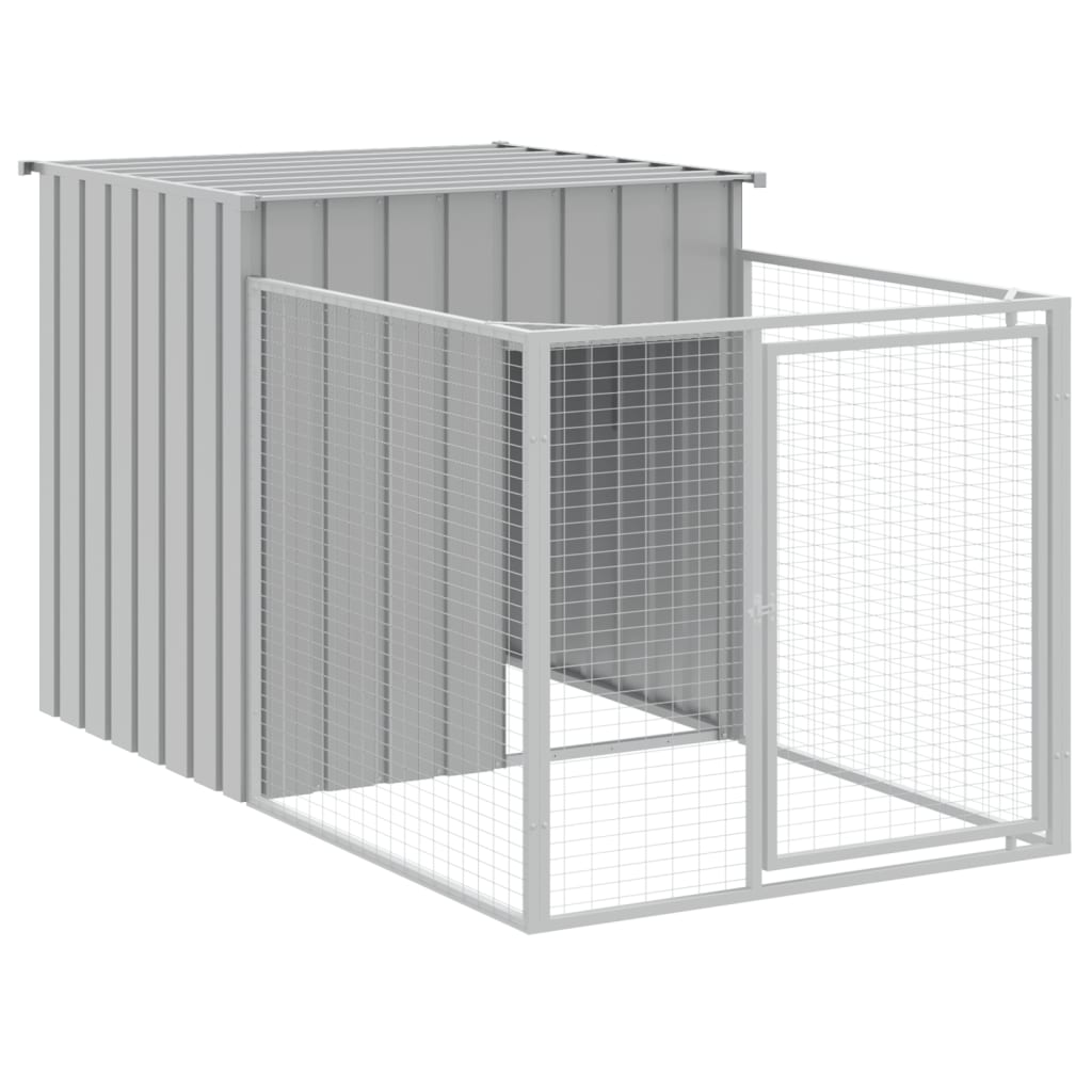 hundehus med løbegård 110x1017x110 cm galvaniseret stål lysegrå