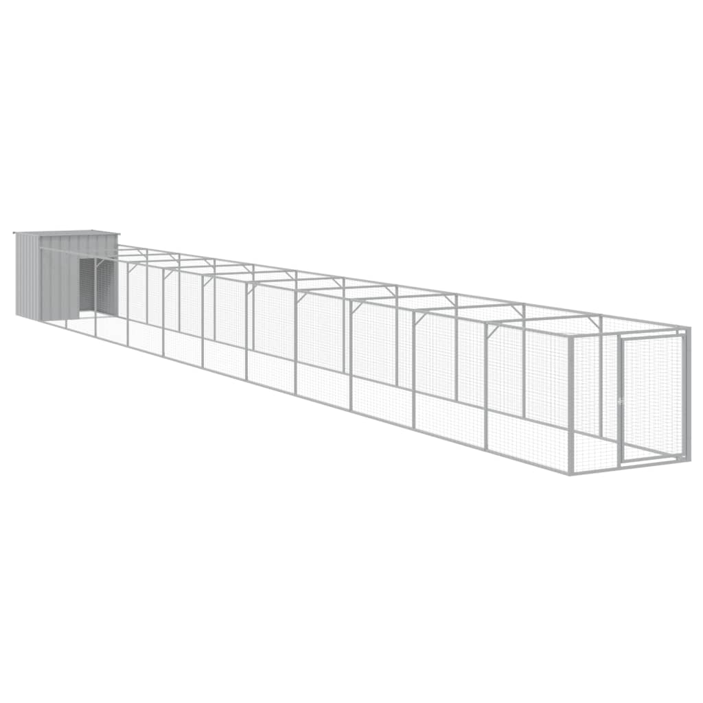 hundehus med løbegård 110x1221x110 cm galvaniseret stål lysegrå