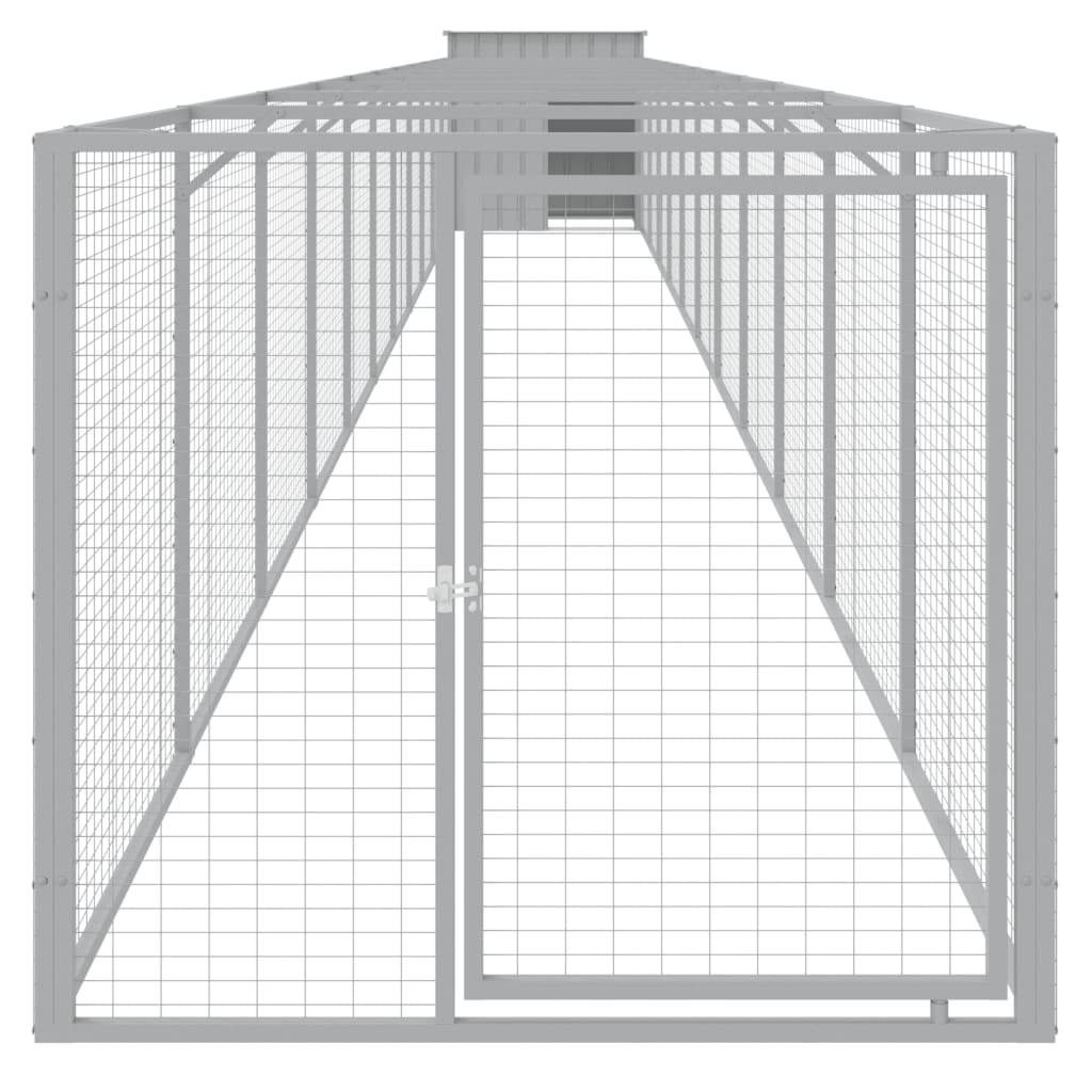 hundehus med løbegård 110x1221x110 cm galvaniseret stål lysegrå
