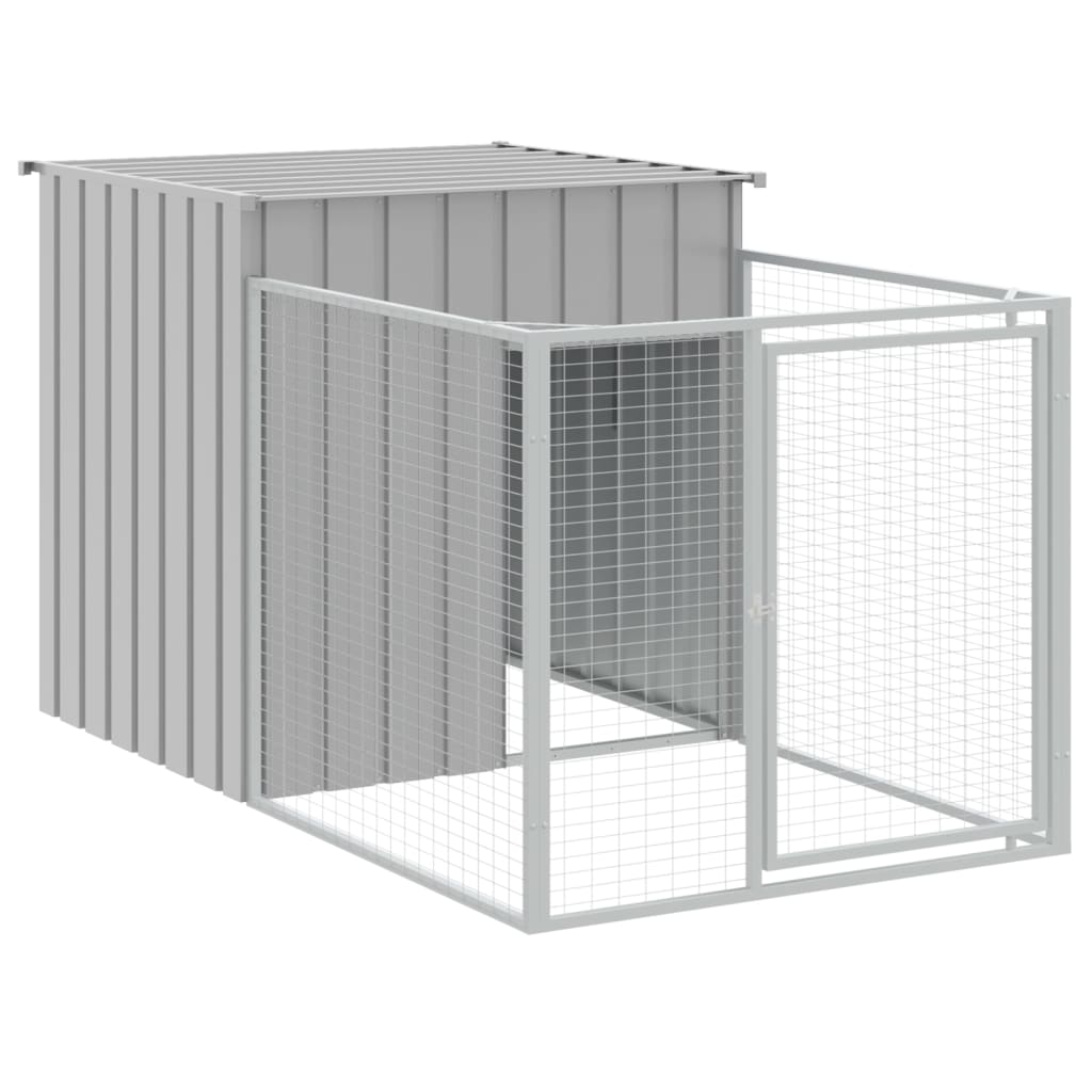 hundehus med løbegård 110x1221x110 cm galvaniseret stål lysegrå