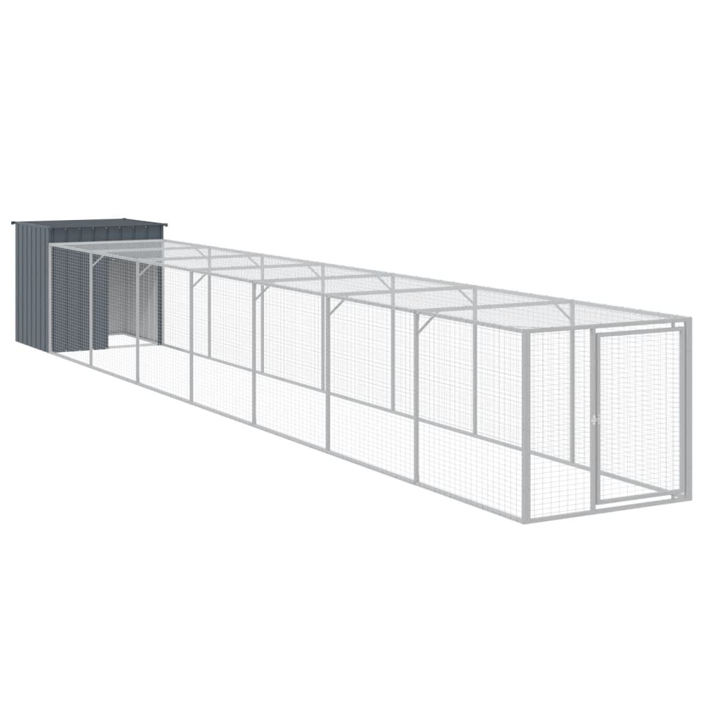 hønsehus med løbegård 110x813x110 cm galvaniseret stål antracit