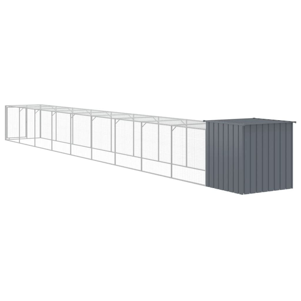 hønsehus m. løbegård 110x1017x110 cm galvaniseret stål antracit