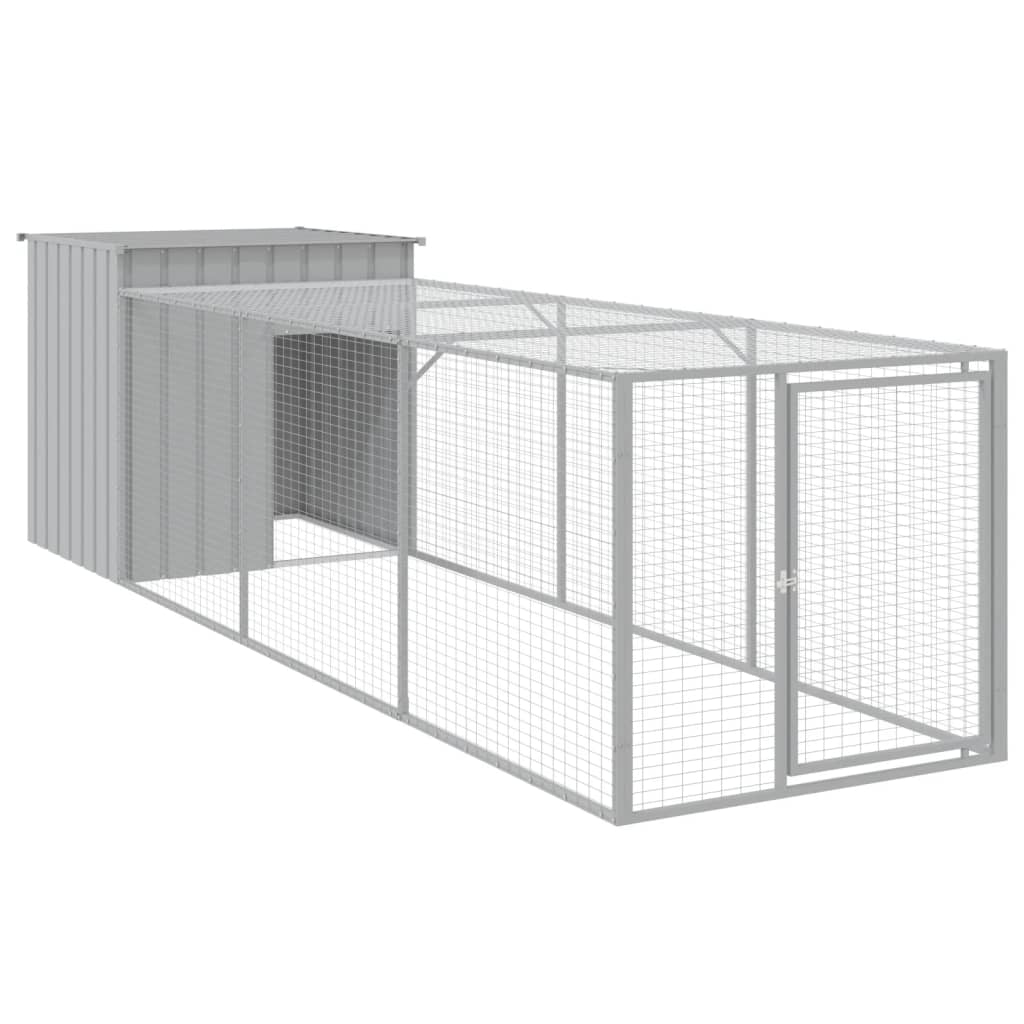 hønsehus med løbegård 110x405x110 cm galvaniseret stål lysegrå