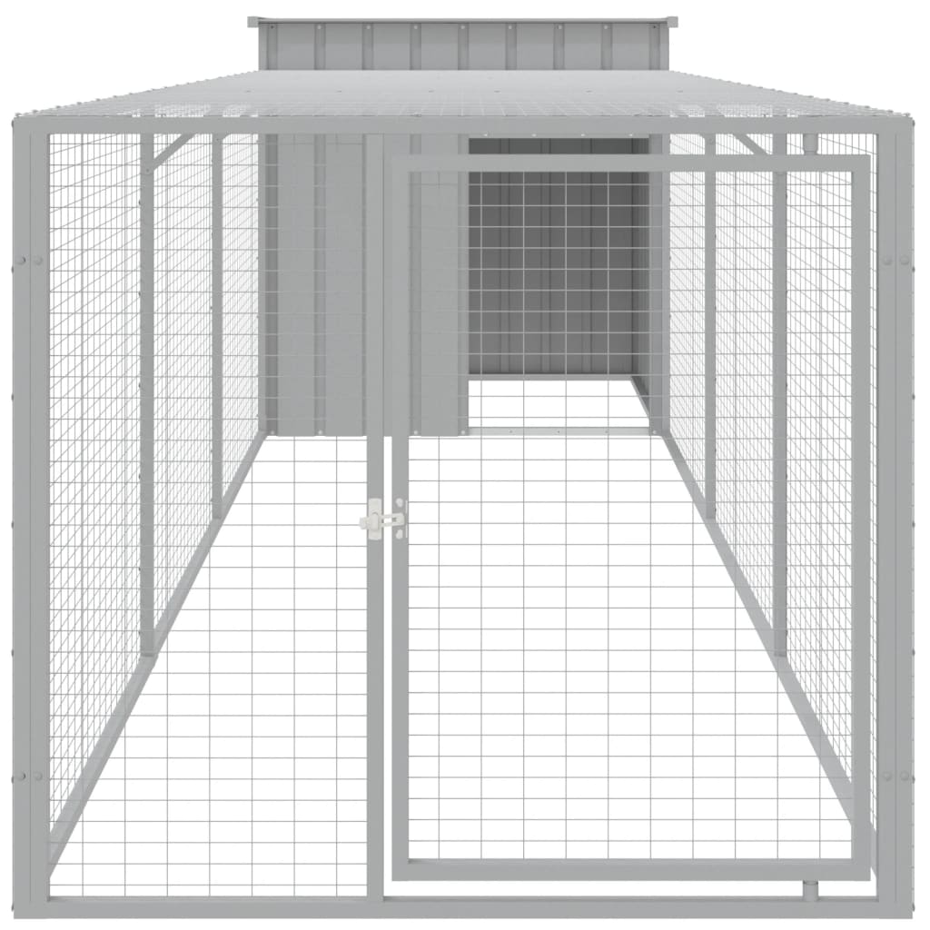hønsehus med løbegård 110x405x110 cm galvaniseret stål lysegrå