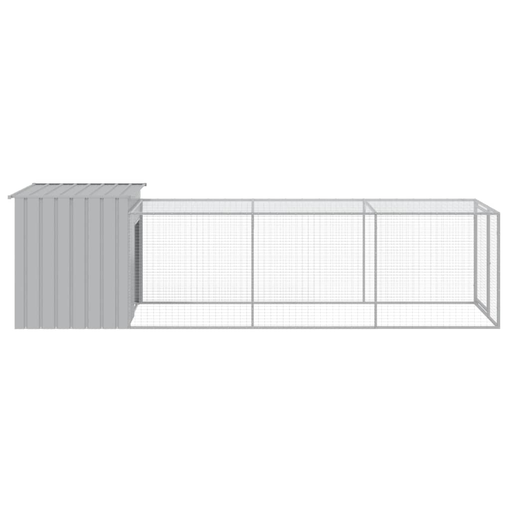 hønsehus med løbegård 110x405x110 cm galvaniseret stål lysegrå
