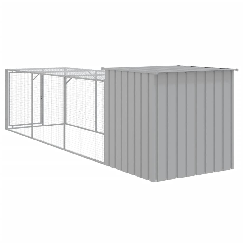 hønsehus med løbegård 110x405x110 cm galvaniseret stål lysegrå