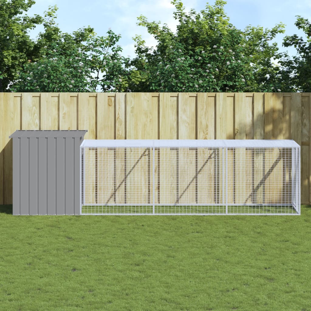 hønsehus med løbegård 110x405x110 cm galvaniseret stål lysegrå
