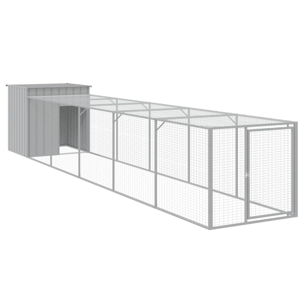 hønsehus med løbegård 110x609x110 cm galvaniseret stål lysegrå