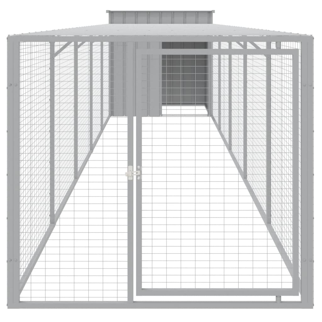 hønsehus med løbegård 110x609x110 cm galvaniseret stål lysegrå