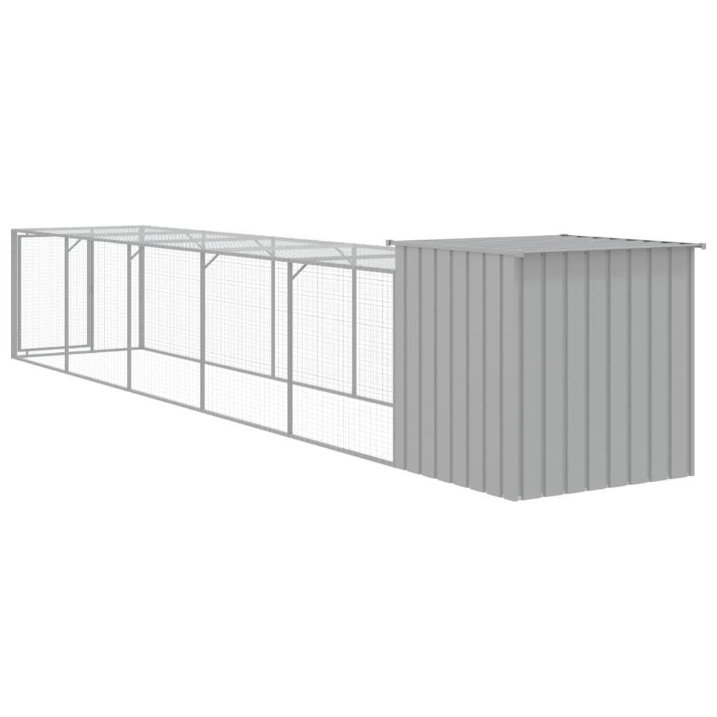 hønsehus med løbegård 110x609x110 cm galvaniseret stål lysegrå