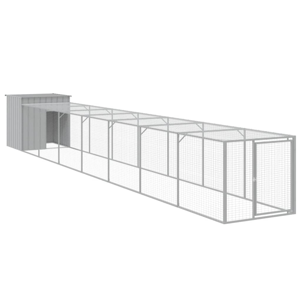 hønsehus med løbegård 110x813x110 cm galvaniseret stål lysegrå