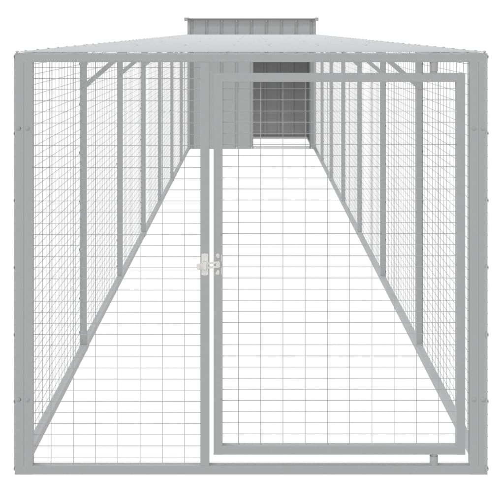 hønsehus med løbegård 110x813x110 cm galvaniseret stål lysegrå