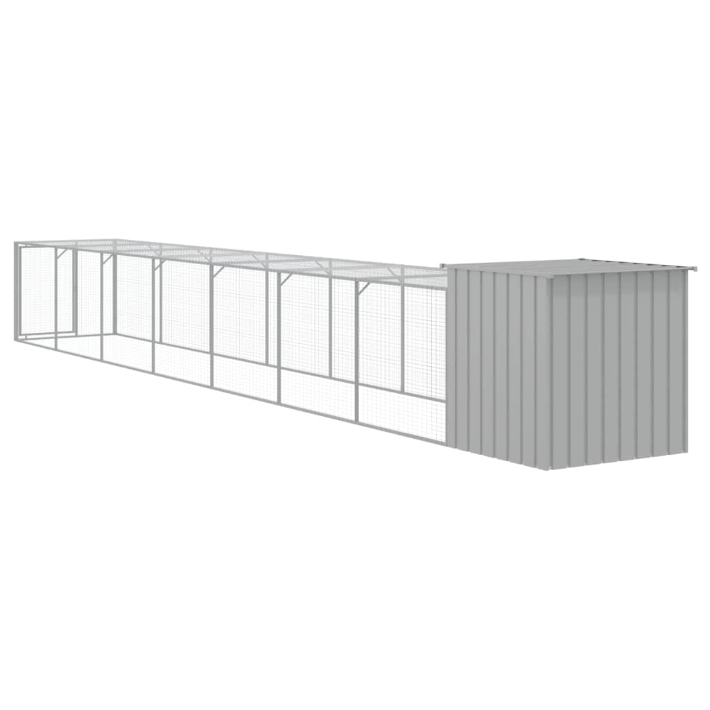 hønsehus med løbegård 110x813x110 cm galvaniseret stål lysegrå