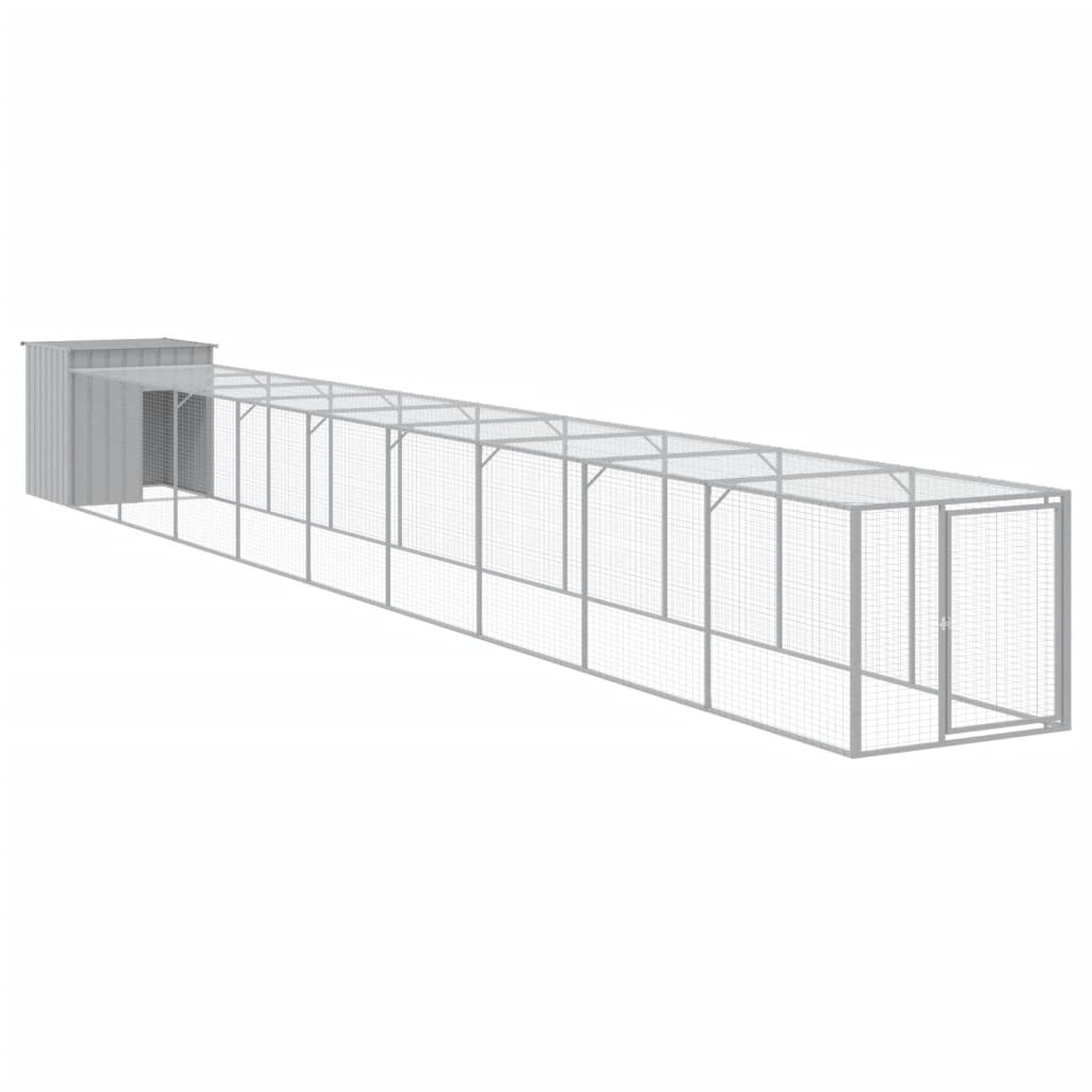 hønsehus med løbegård 110x1017x110 cm galvaniseret stål lysegrå