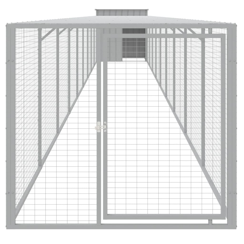 hønsehus med løbegård 110x1017x110 cm galvaniseret stål lysegrå