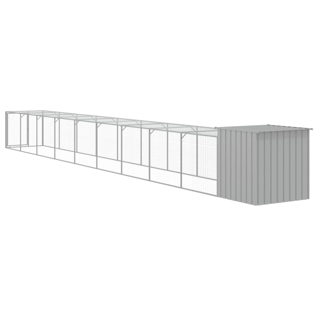 hønsehus med løbegård 110x1017x110 cm galvaniseret stål lysegrå