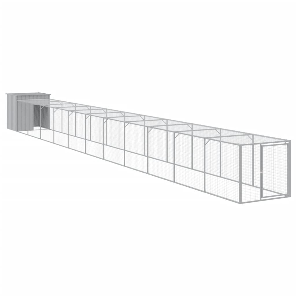 hønsehus med løbegård 110x1221x110 cm galvaniseret stål lysegrå