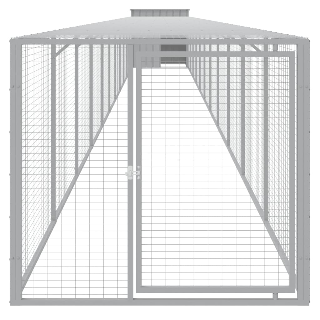 hønsehus med løbegård 110x1221x110 cm galvaniseret stål lysegrå