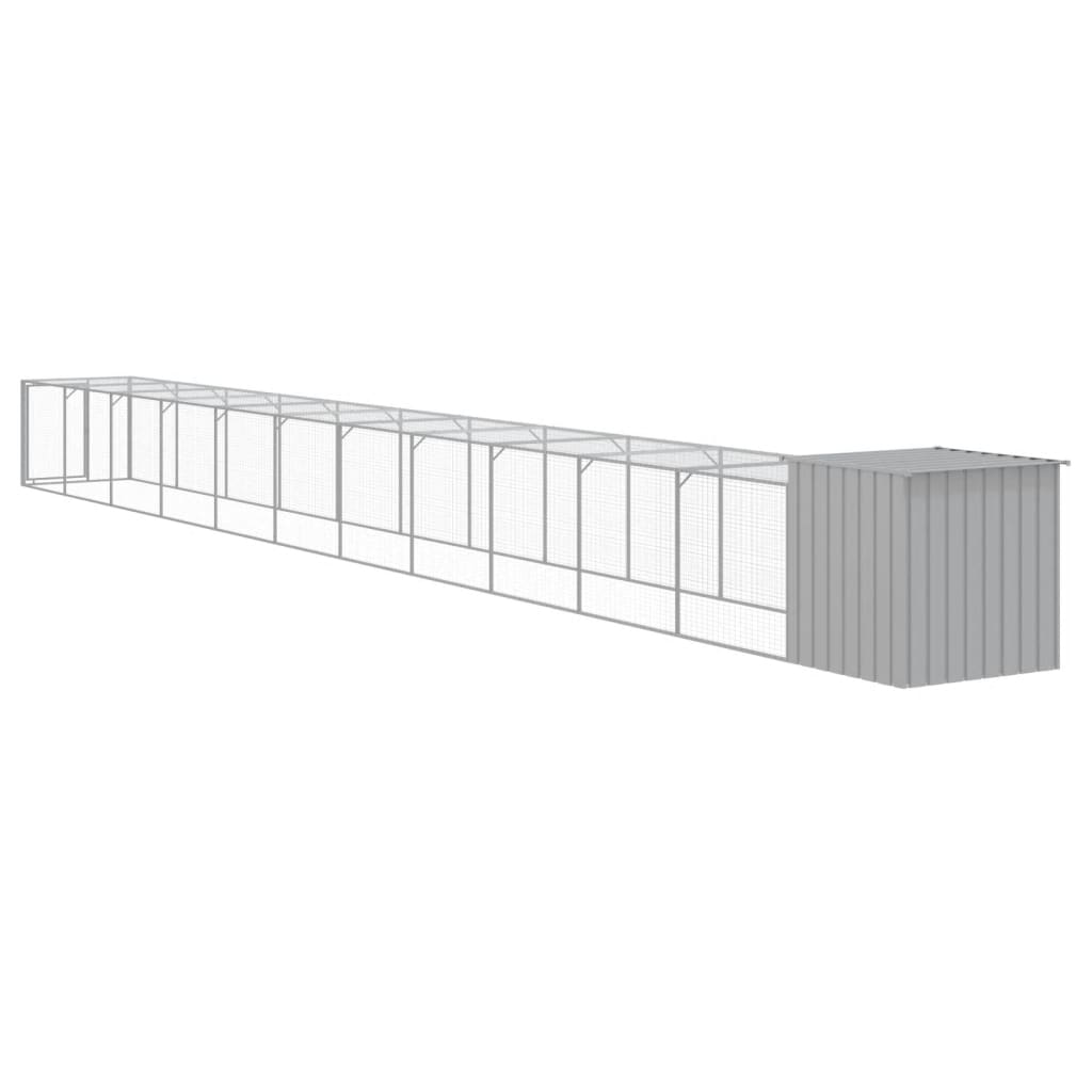 hønsehus med løbegård 110x1221x110 cm galvaniseret stål lysegrå