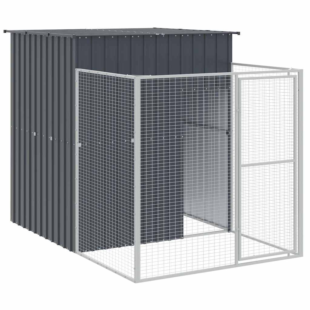 hundehus med løbegård 165x455x181 cm galvaniseret stål antracit
