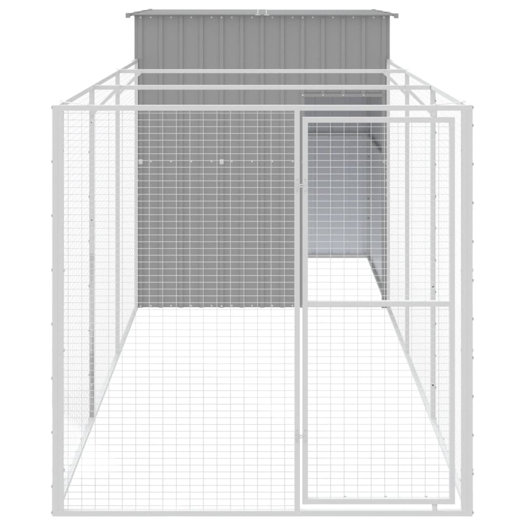 hundehus med løbegård 165x455x181 cm galvaniseret stål lysegrå