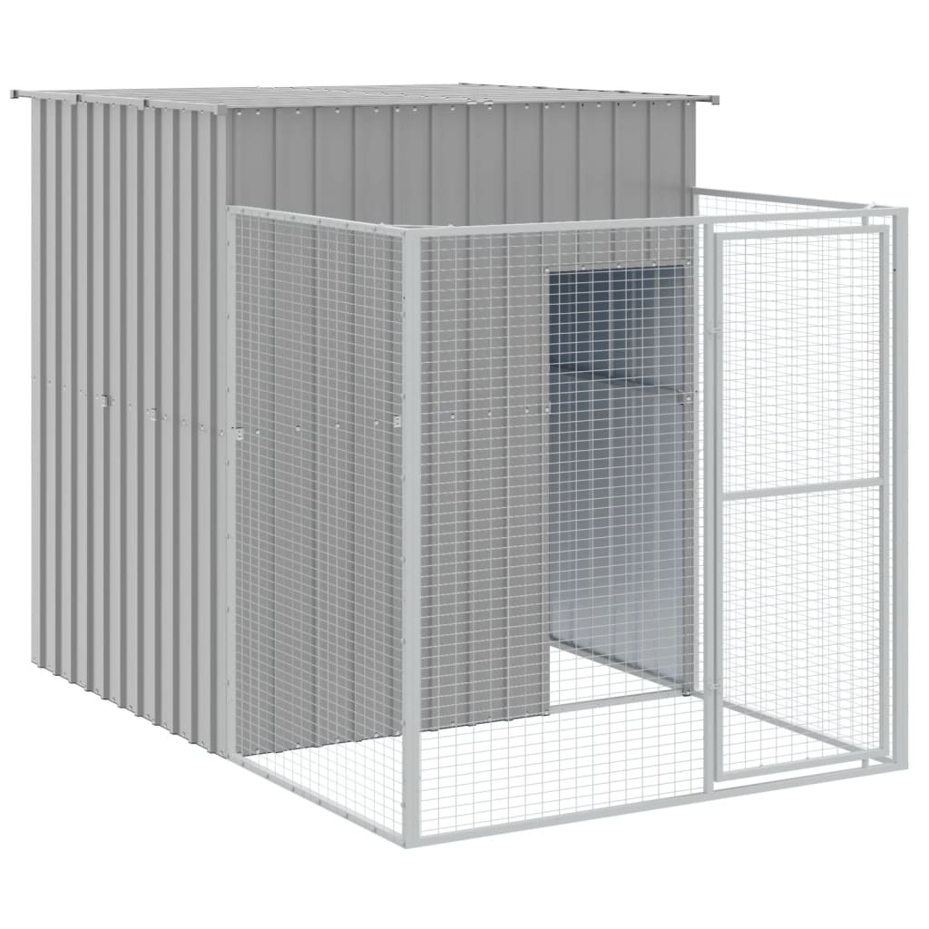 hundehus med løbegård 165x1067x181 cm galvaniseret stål lysegrå