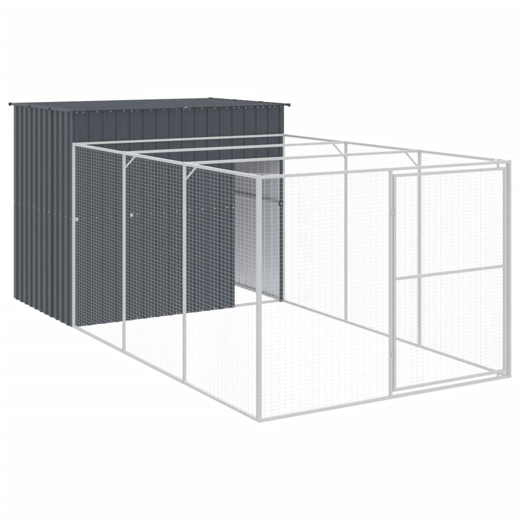 hundehus med løbegård 214x457x181 cm galvaniseret stål antracit