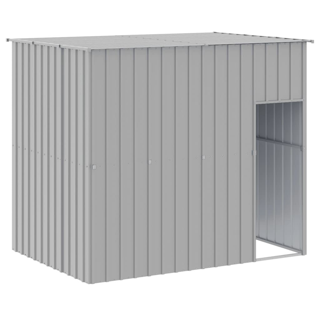 hundehus med løbegård 214x253x181 cm galvaniseret stål lysegrå
