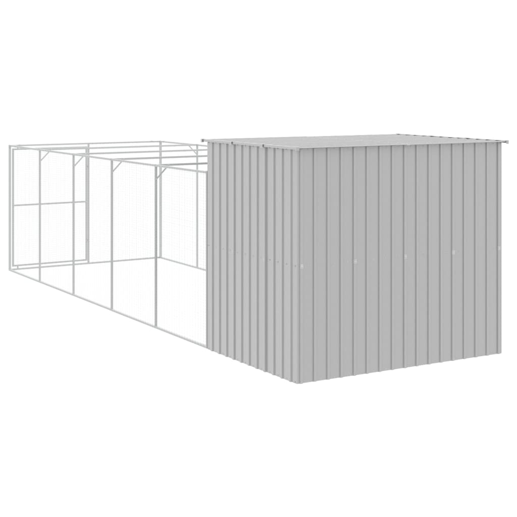 hundehus med løbegård 214x661x181 cm galvaniseret stål lysegrå
