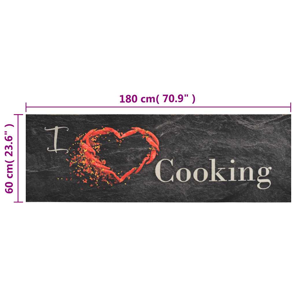 køkkentæppe 60x180 cm Cooking-design vaskbart fløjl sort
