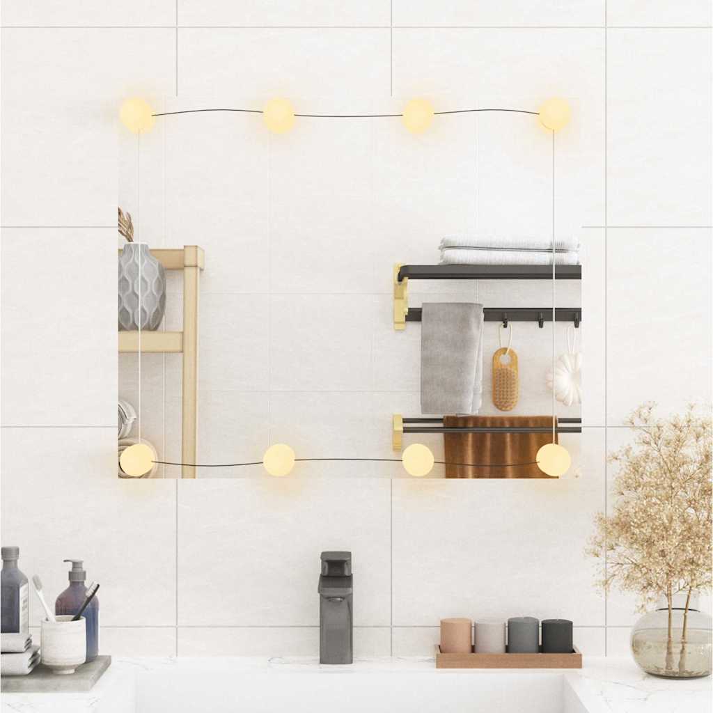 vægspejl med LED-lys 50x60 cm rektangel glas