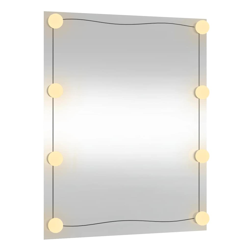 vægspejl med LED-lys 50x60 cm rektangel glas