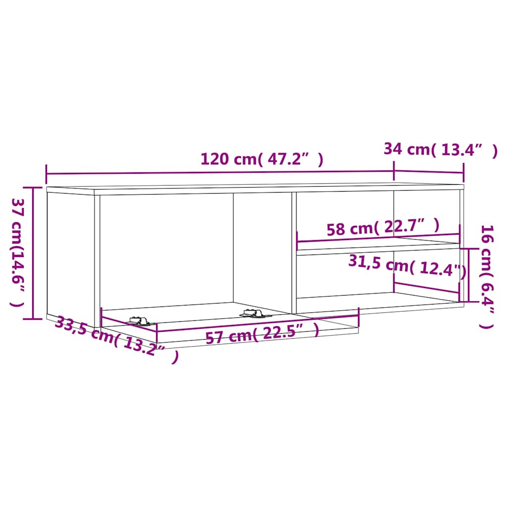 tv-bord 120x34x37 cm konstrueret træ røget egetræsfarve