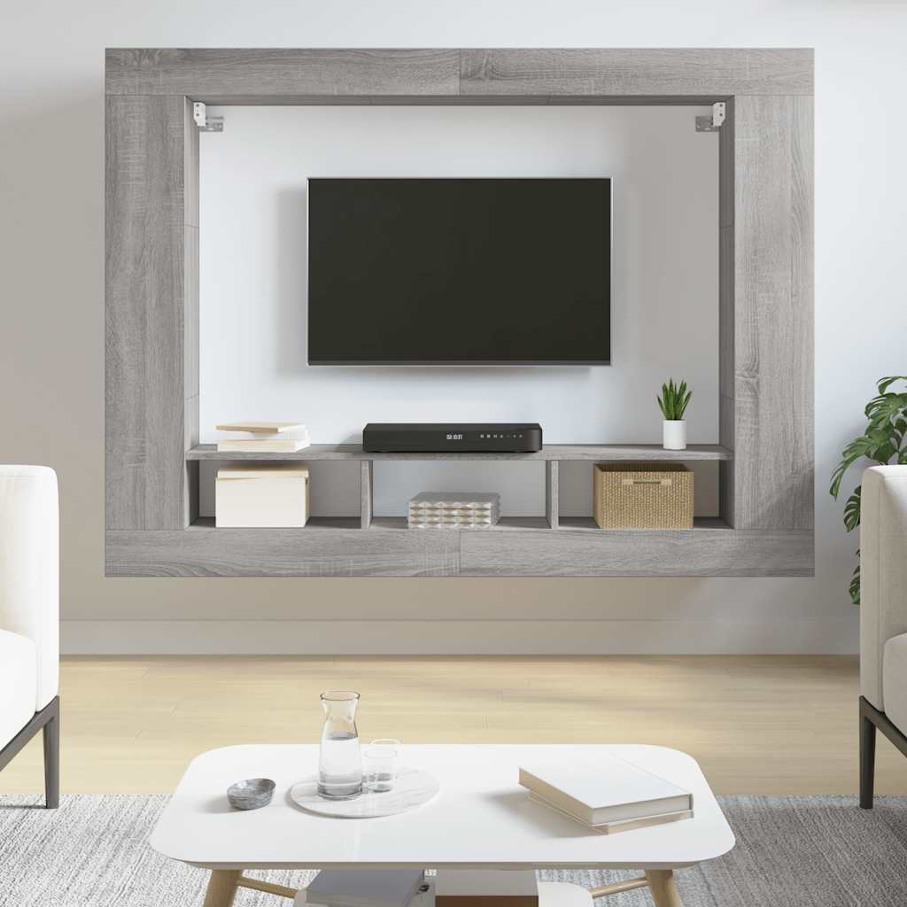 tv-møbel 152x22x113 cm konstrueret træ grå sonoma-eg