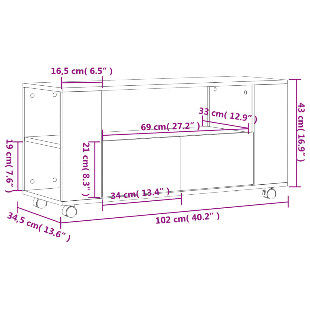 tv-bord 102x34,5x43 cm konstrueret træ hvid