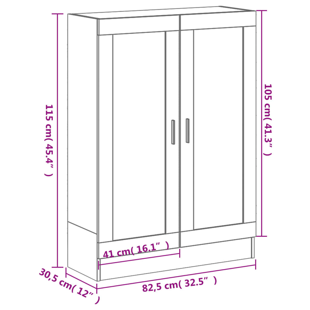 bogskab 82,5x30,5x115 cm konstrueret træ grå sonoma-eg