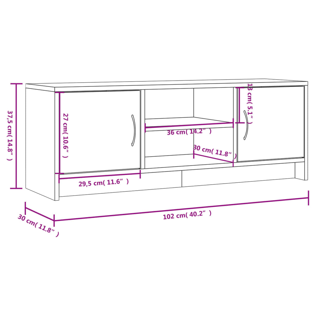 tv-bord 102x30x37,5 cm konstrueret træ sonoma-eg