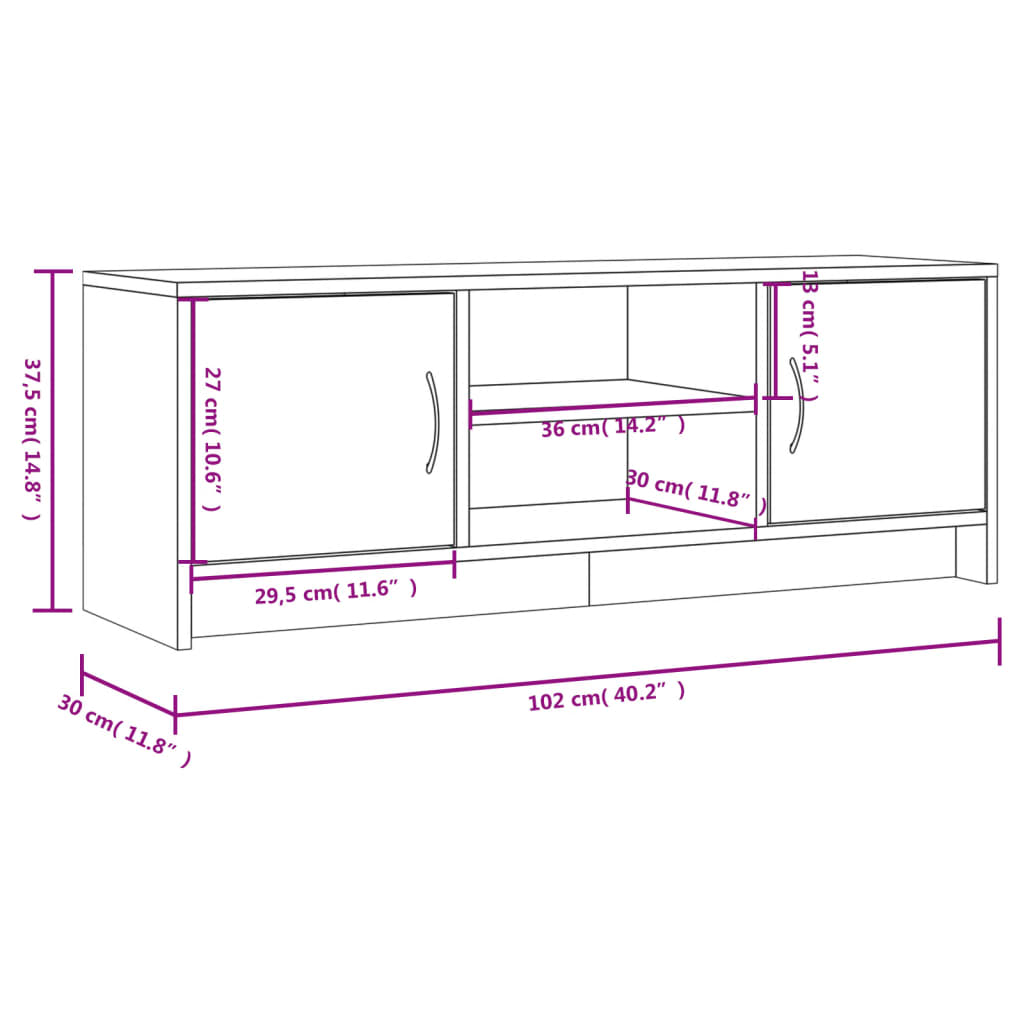 tv-bord 102x30x37,5 cm konstrueret træ betongrå