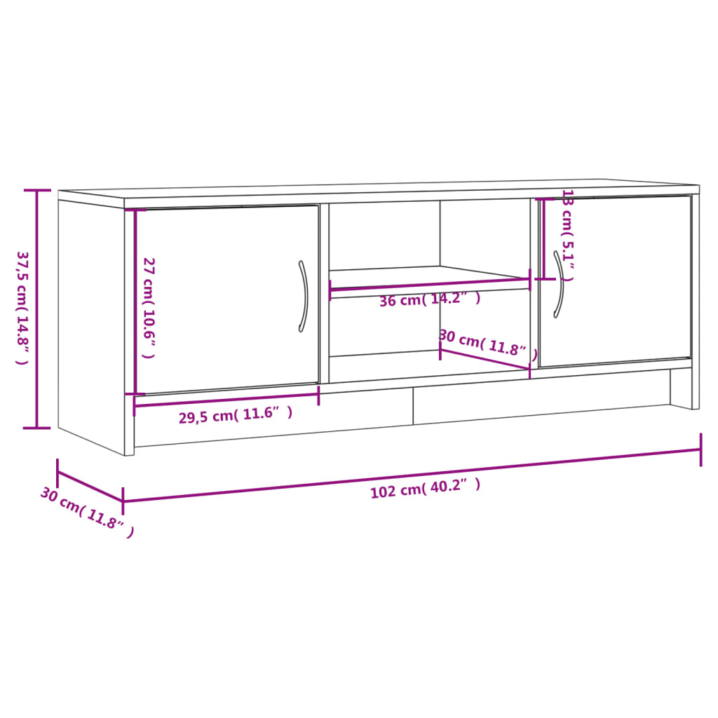tv-bord 102x30x37,5 cm konstrueret træ grå sonoma-eg