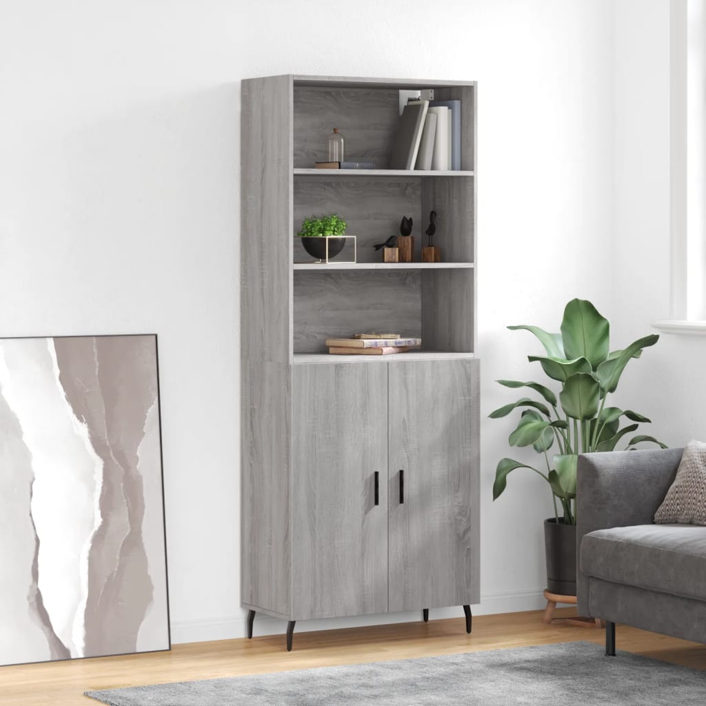 højskab 69,5x34x180 cm konstrueret træ grå sonoma-eg
