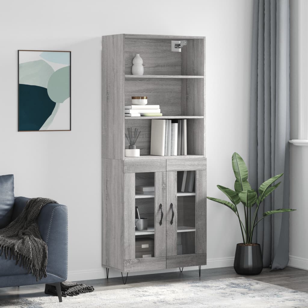 højskab 69,5x34x180 cm konstrueret træ grå sonoma-eg