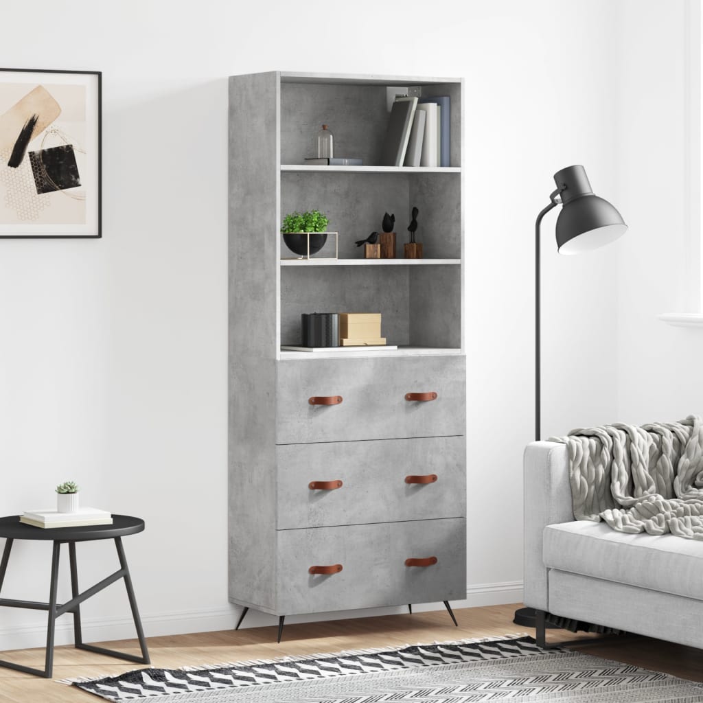 højskab 69,5x34x180 cm konstrueret træ betongrå