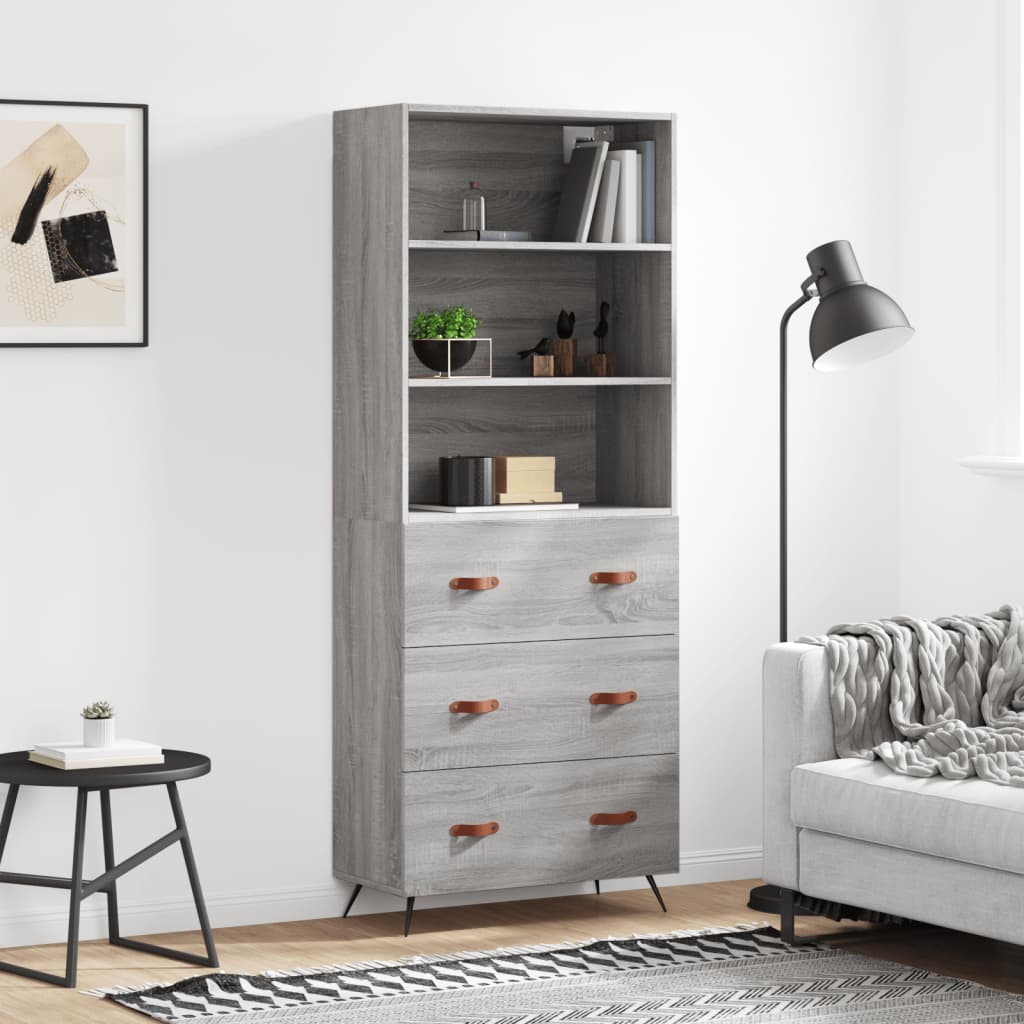 højskab 69,5x34x180 cm konstrueret træ grå sonoma-eg
