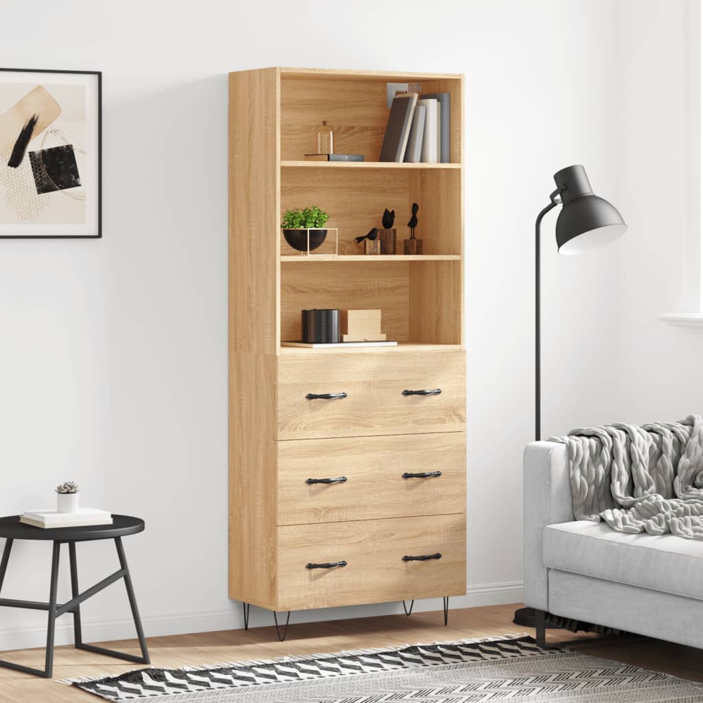 højskab 69,5x34x180 cm konstrueret træ sonoma-eg