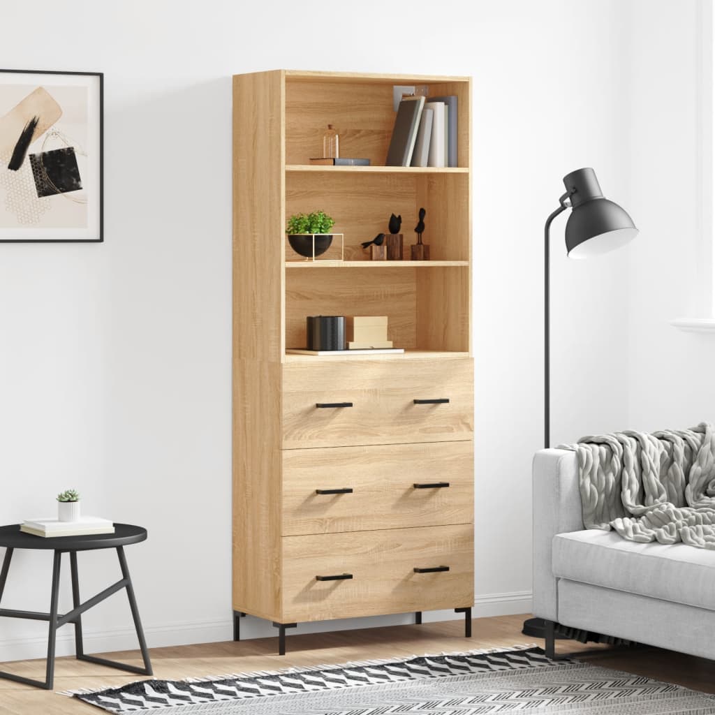 højskab 69,5x34x180 cm konstrueret træ sonoma-eg