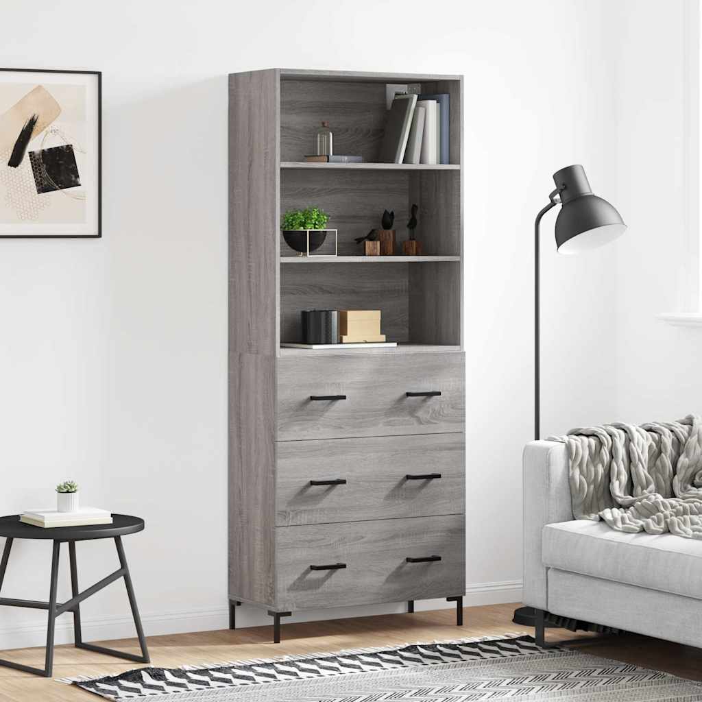højskab 69,5x34x180 cm konstrueret træ grå sonoma-eg