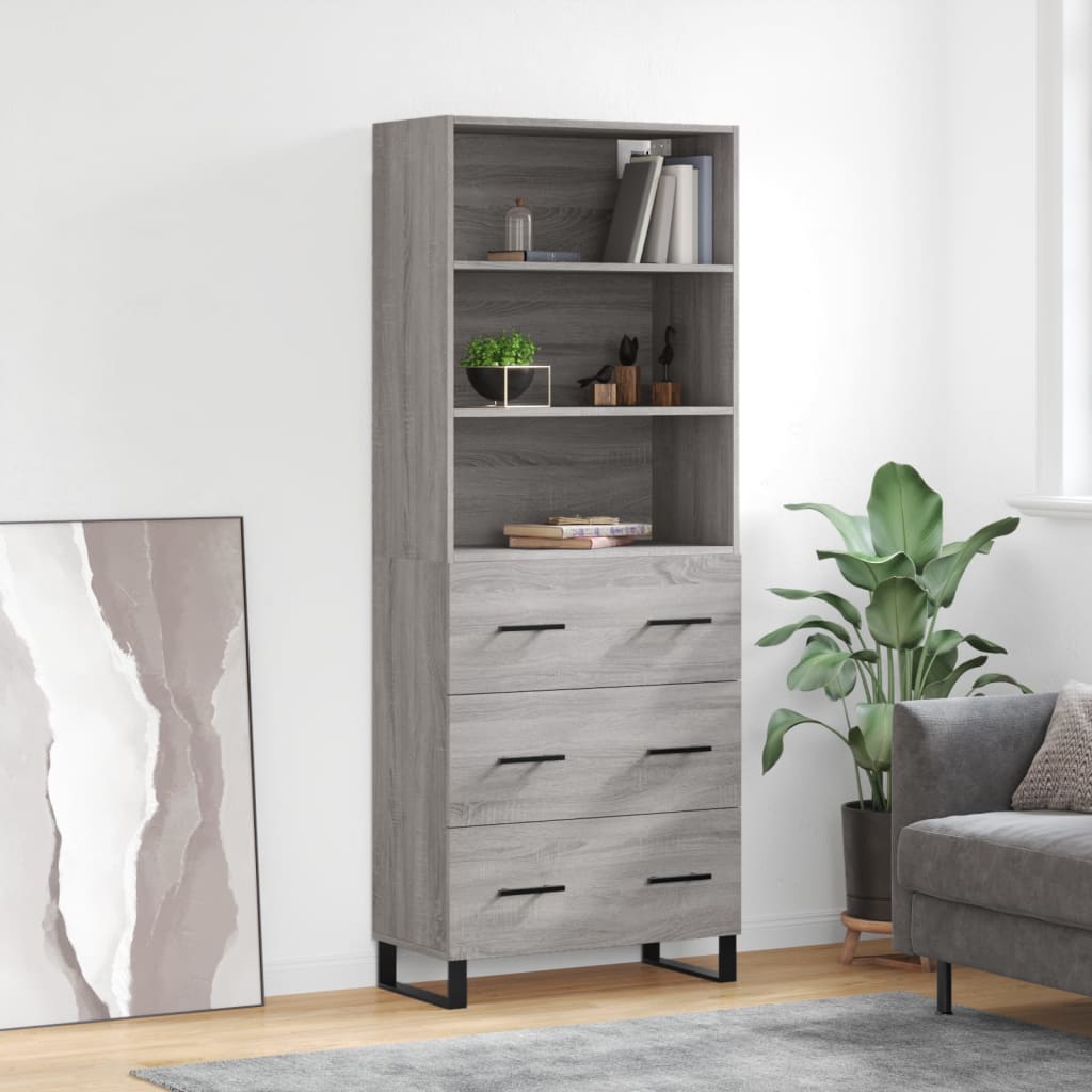 højskab 69,5x34x180 cm konstrueret træ grå sonoma-eg