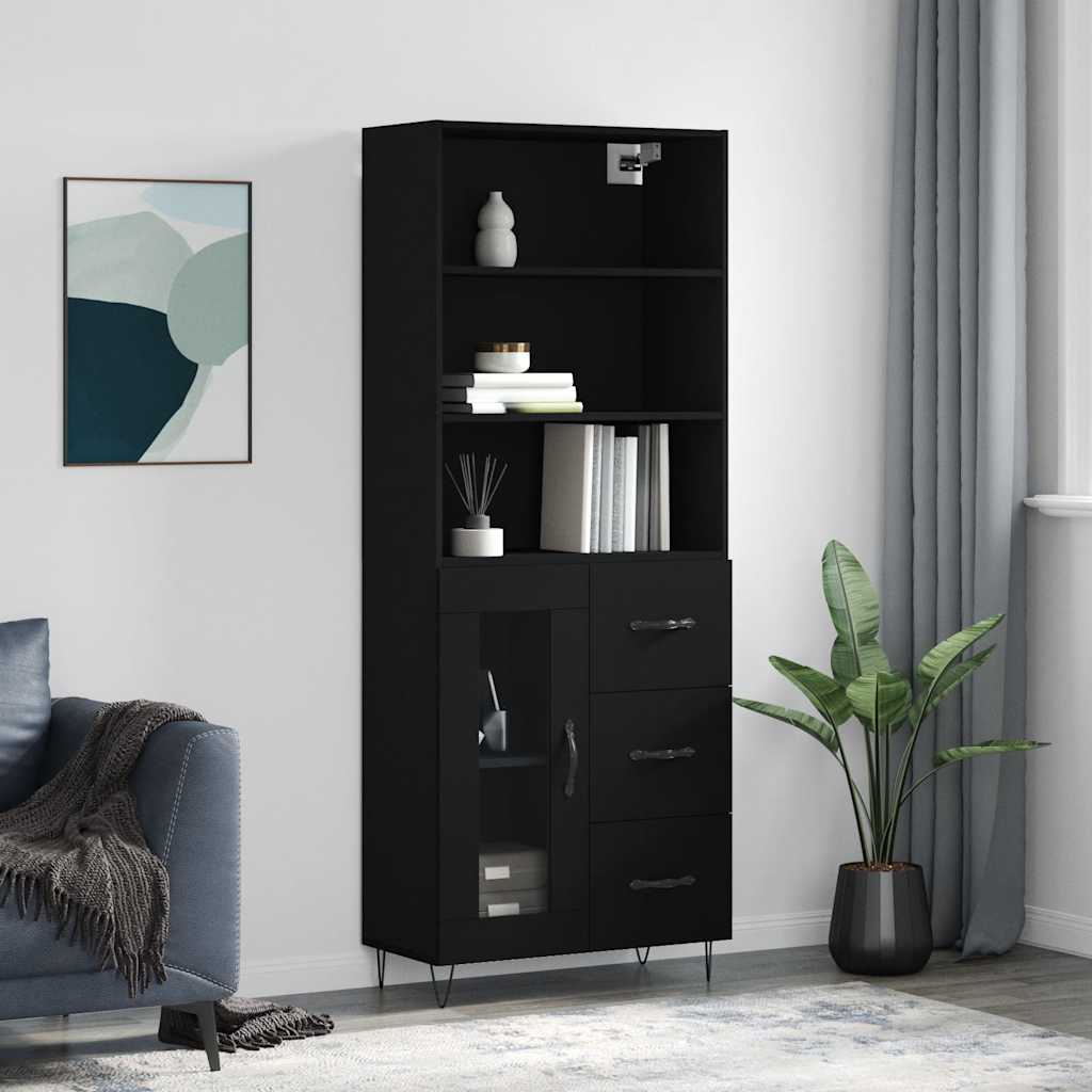 højskab 69,5x34x180 cm konstrueret træ sort