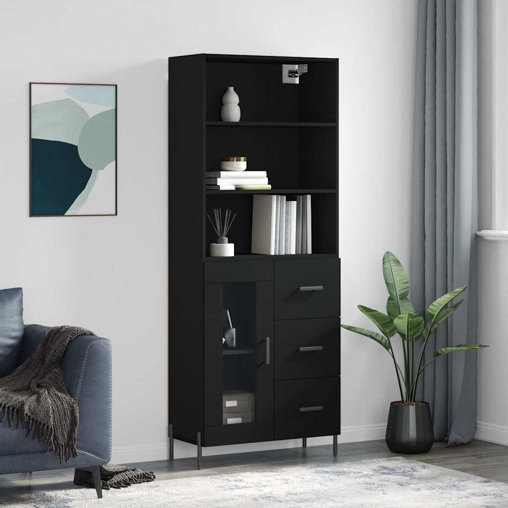 højskab 69,5x34x180 cm konstrueret træ sort